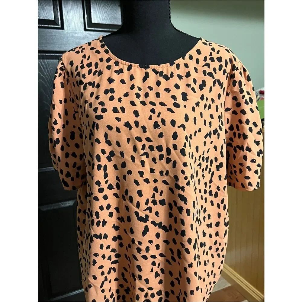Papermoon Peach Short Sleeve Animal Print Blouse